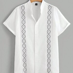 men's bohemian geometric print linen shirt