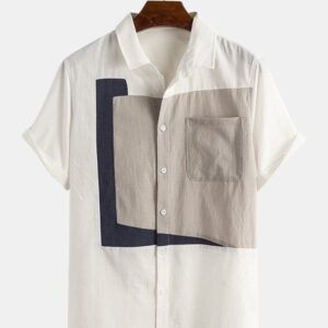 block patchwork cotton linen shirt
